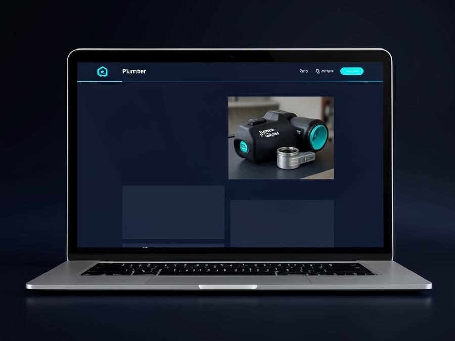 Dark themed AI-built website for a plumbing business shown on a laptop